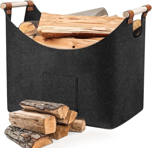 Dunkelgrauer kaminholzkorb mit - kaminholzkorb,
